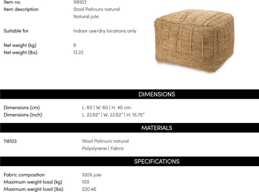 Taburete LUX realizat manual din iuta Palinuro