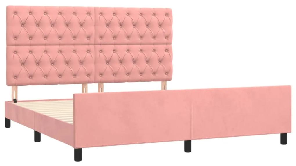 Cadru de pat cu tablie, roz, 160x200 cm, catifea Roz, 160 x 200 cm, Design cu nasturi
