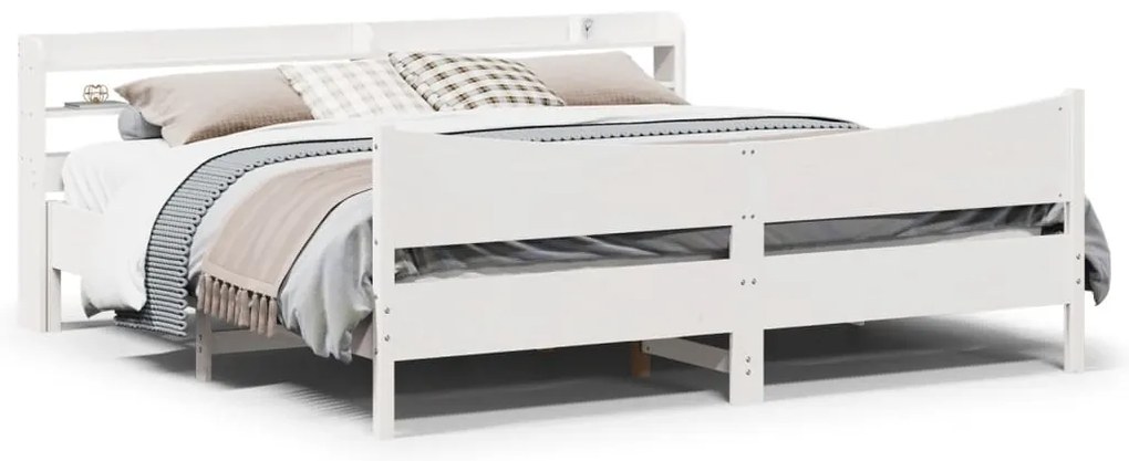 vidaXL Cadru pat cu tăblie 200x200 cm, alb, lemn masiv de pin
