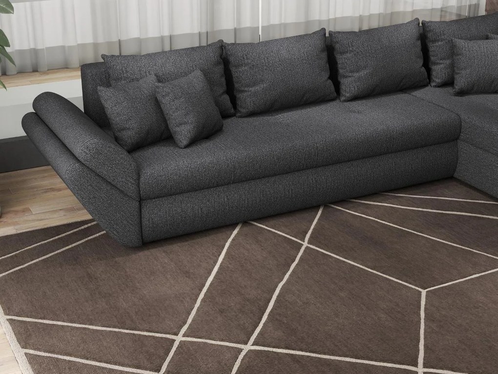 Colțar extensibil dumonde cu ladă de depozitare si sezut confortabil din spuma high-density, Loana XL Enjoy Grafit II 335x185 cm