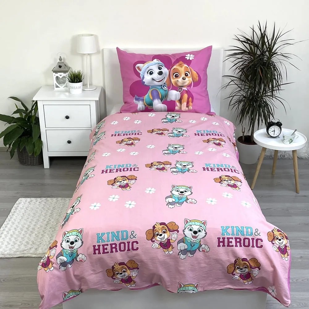 Lenjerie de pat pentru copii roz din bumbac pentru pat de o persoană 140x200 cm Paw Patrol "Heroic" – Jerry Fabrics