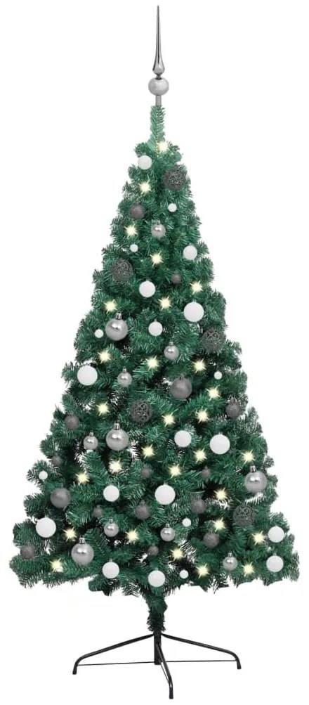 Jumatate brad Craciun artificial cu set globuri verde 240 cm