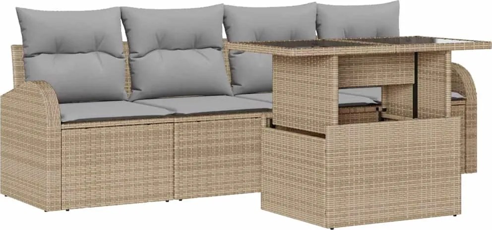 vidaXL Set de canapele pentru grădină cu pernă 5 pcs Bej Rattan poli