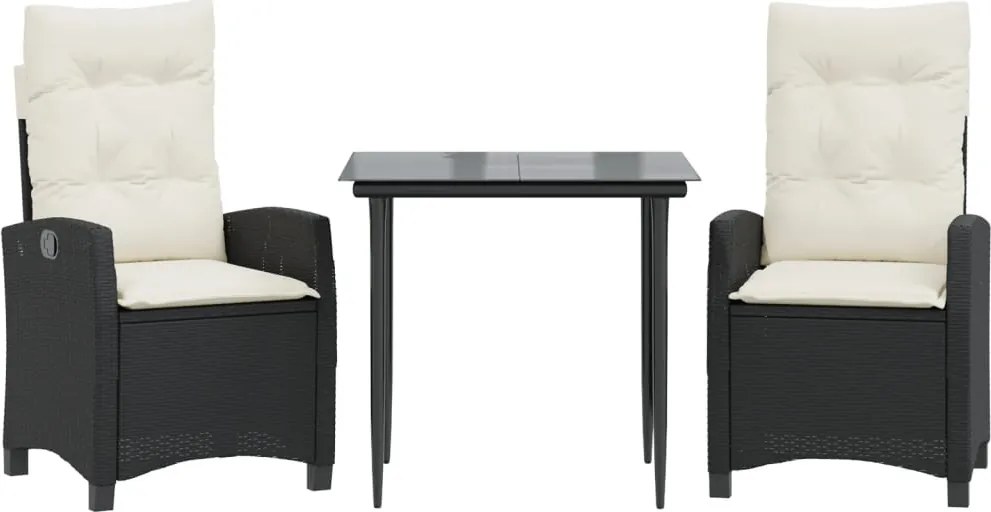 vidaXL Set mobilier de grădină cu perne, 3 piese, negru, poliratan