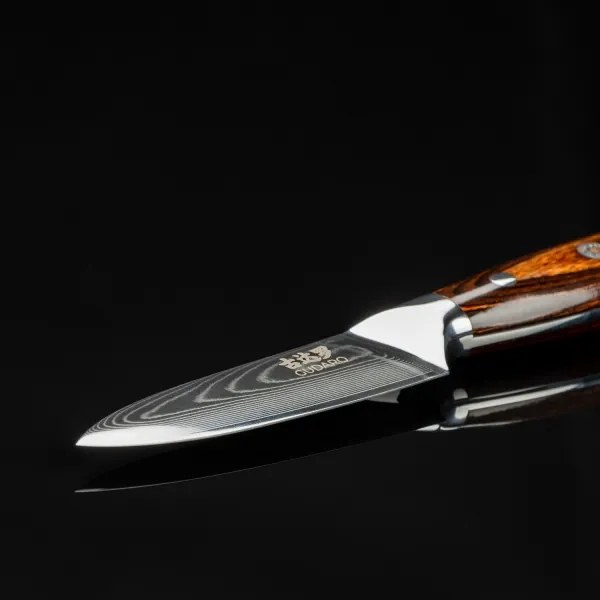 Gudaro - Cuțit de bucătărie din oțel Damasc FENG 3,5", 67 de straturi de oțel, lungime 9,5 cm