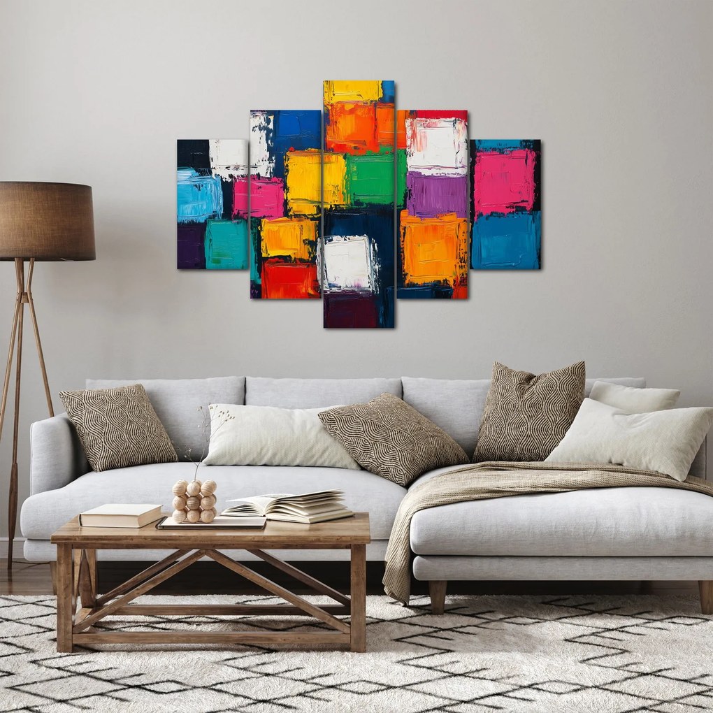 Tablou - Pictură cu pătrate colorate (150x105 cm)