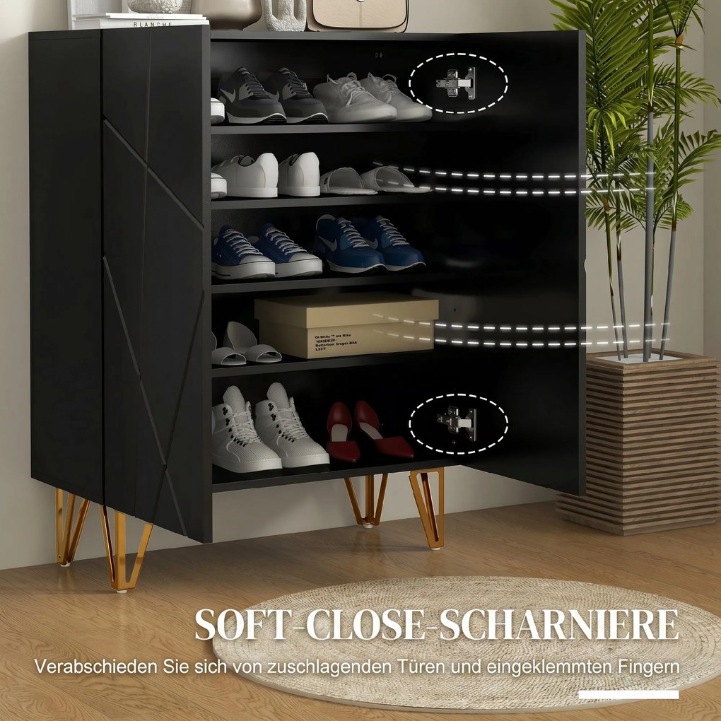HOMCOM Dulap Îngust pentru Pantofi, Dulap Subțire pentru Depozitarea a 15-20 de Pantofi, 95x72x31.5 cm, Negru | Aosom Romania