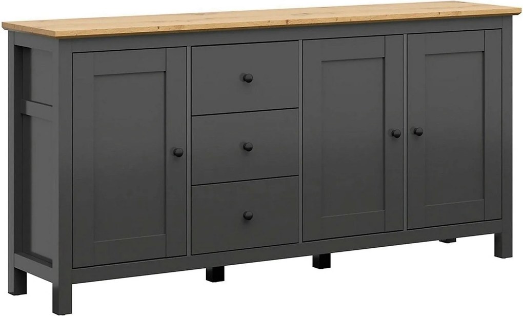 Comoda HESEN, gri grafit/stejar artisan, PAL melaminat, 199x44x96 cm