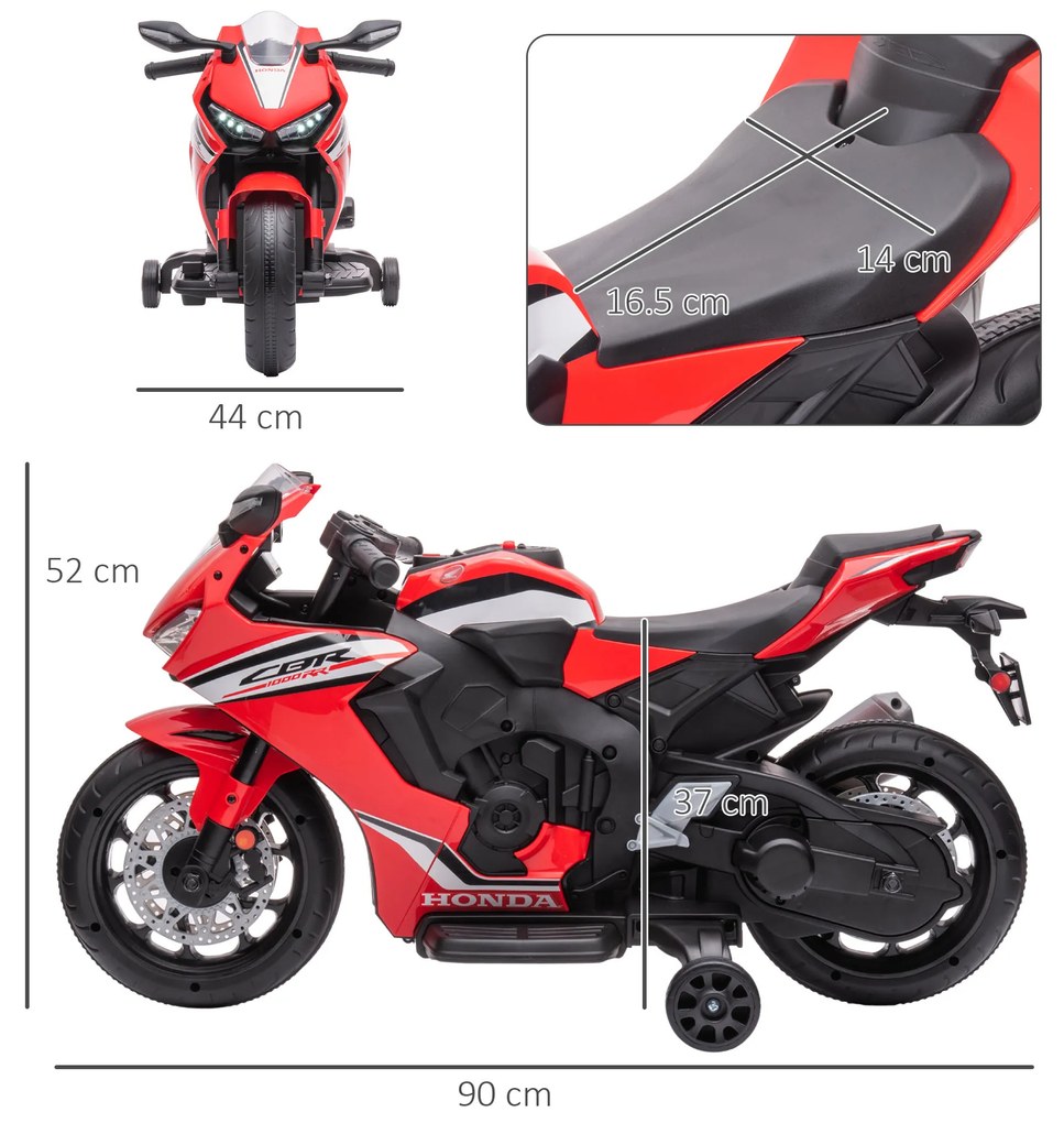 HOMCOM Motocicleta Electrică Copii 6V pentru Copii 3-5 Ani - 30 kg, 3 km/h, Roți și Muzică, 90x44x52 cm, Roșie | Aosom Romania