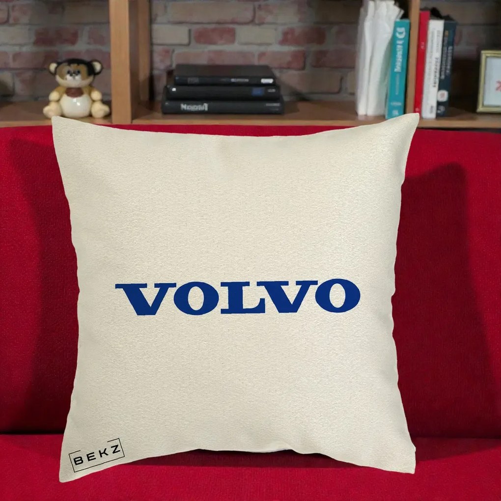 Perna Personalizata cu emblema Volvo, 40x40 cm, Ecru, Husa Detasabila, Perna Inclusa, BEKZ®
