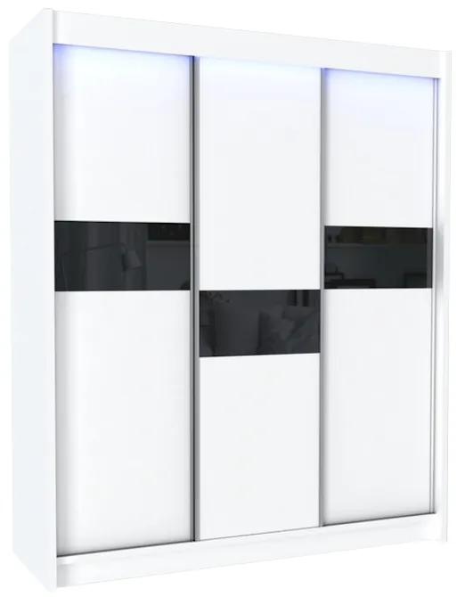 Expedo Dulap cu uși glisante ADRIANA, 180x216x61, alb/sticlă neagră