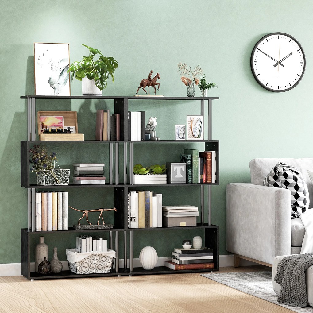 Homcom Bibliotecă cu Design Modern 4 Rafturi, Neagră, 80x30x145cm