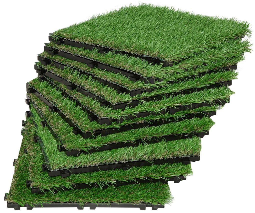 Outsunny Iarba Sintetica pentru Gradina Gazon artificial terasa Set di 10buc 30x30cm Verde Inchis | Aosom Ro
