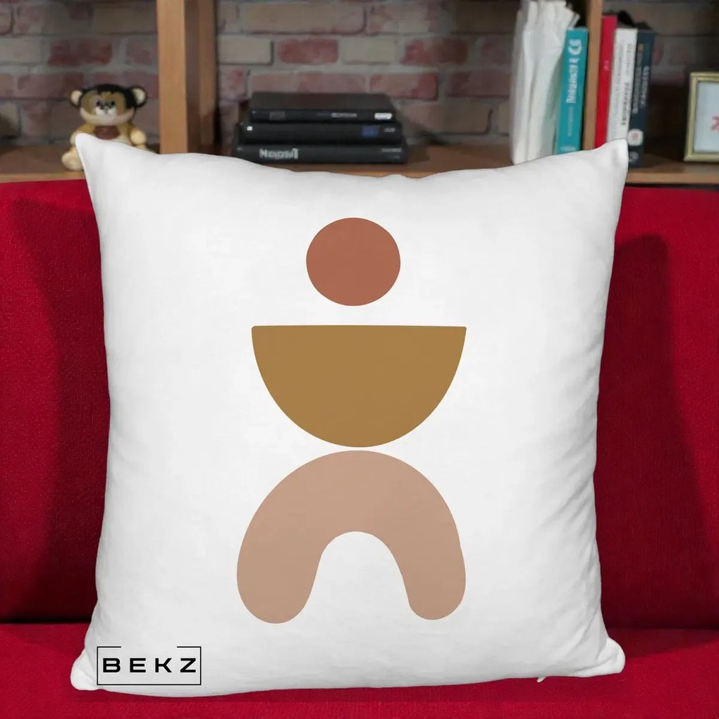 Perna Decorativa Geometric Boho Disc si Arc, 40x40 cm, Alb Pufos, Husa Detasabila, Perna Inclusa, BEKZ®