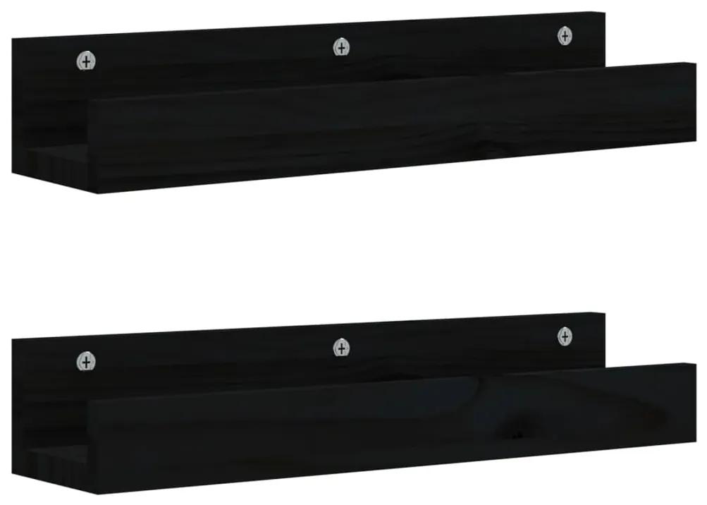 823588 vidaXL Rafturi de perete, 2 buc., negru, 50x12x9 cm, lemn masiv de pin