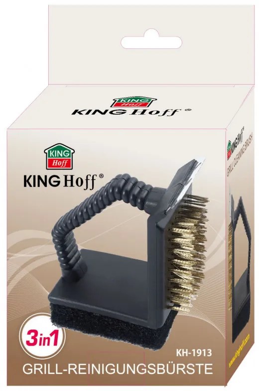 Perie de curatat gratar 3in1 Kinghoff KH 1913, 12x10x7 cm, Maner ergonomic, Universal, Negru