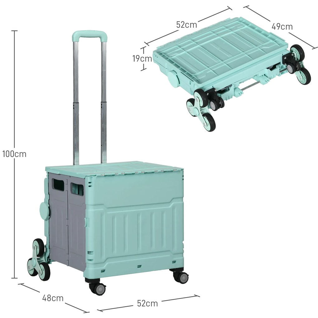 HOMCOM Carucior de cumparaturi Einkaufswagen, Treppensteiger, pliabil, Maner Telescop, pana la 65 kg capacitate de incarcare, Verde | Aosom Romania
