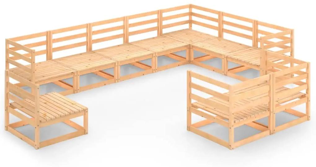 Set mobilier de gradina, 10 piese, lemn masiv de pin Maro, 1, nu