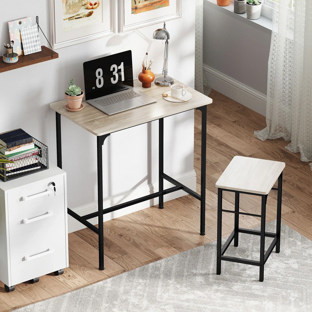 HOMCOM Set Mobilier Bar 3 Piese cu Masă de Bucătărie și 2 Scaune de Bar, Negru și Lemn | Aosom Romania