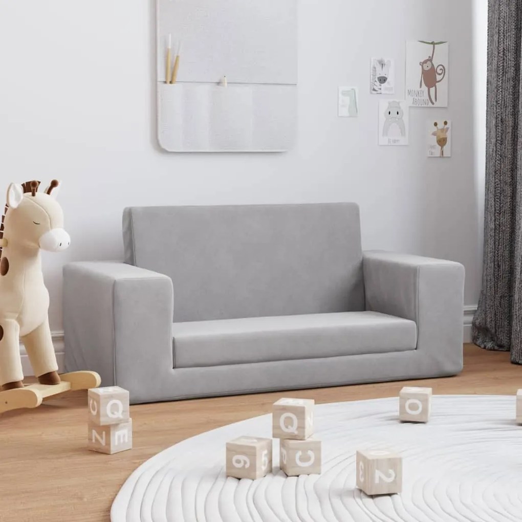 341828 vidaXL Canapea pentru copii cu 2 locuri, gri deschis, pluș moale