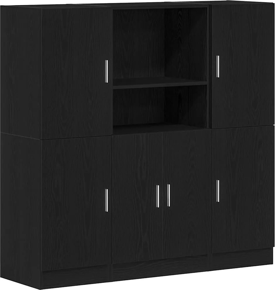 vidaXL Set dulap de bucătărie 3 piese Lemn negru prelucrat