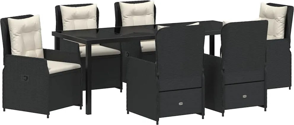 vidaXL Set de masă pentru grădină 7 pcs Negru poliratan