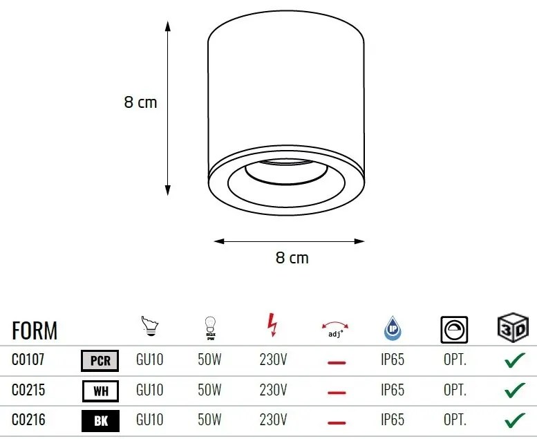 Spot aplicat design minimalist cu protectie IP65 FORM negru