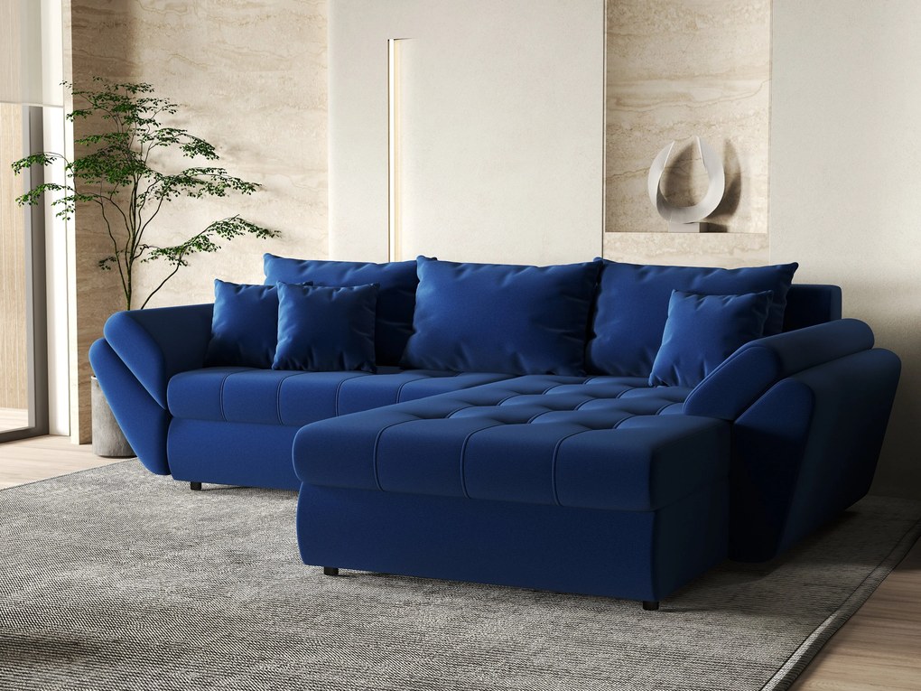 Colțar extensibil dumonde cu ladă de depozitare si sezut confortabil din spuma high-density, Loana Royal Blue II 270x185 cm