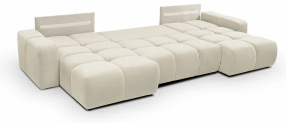 Colțar extensibil tapițat ALMADA, în formă de U, cu spațiu de depozitare, bej