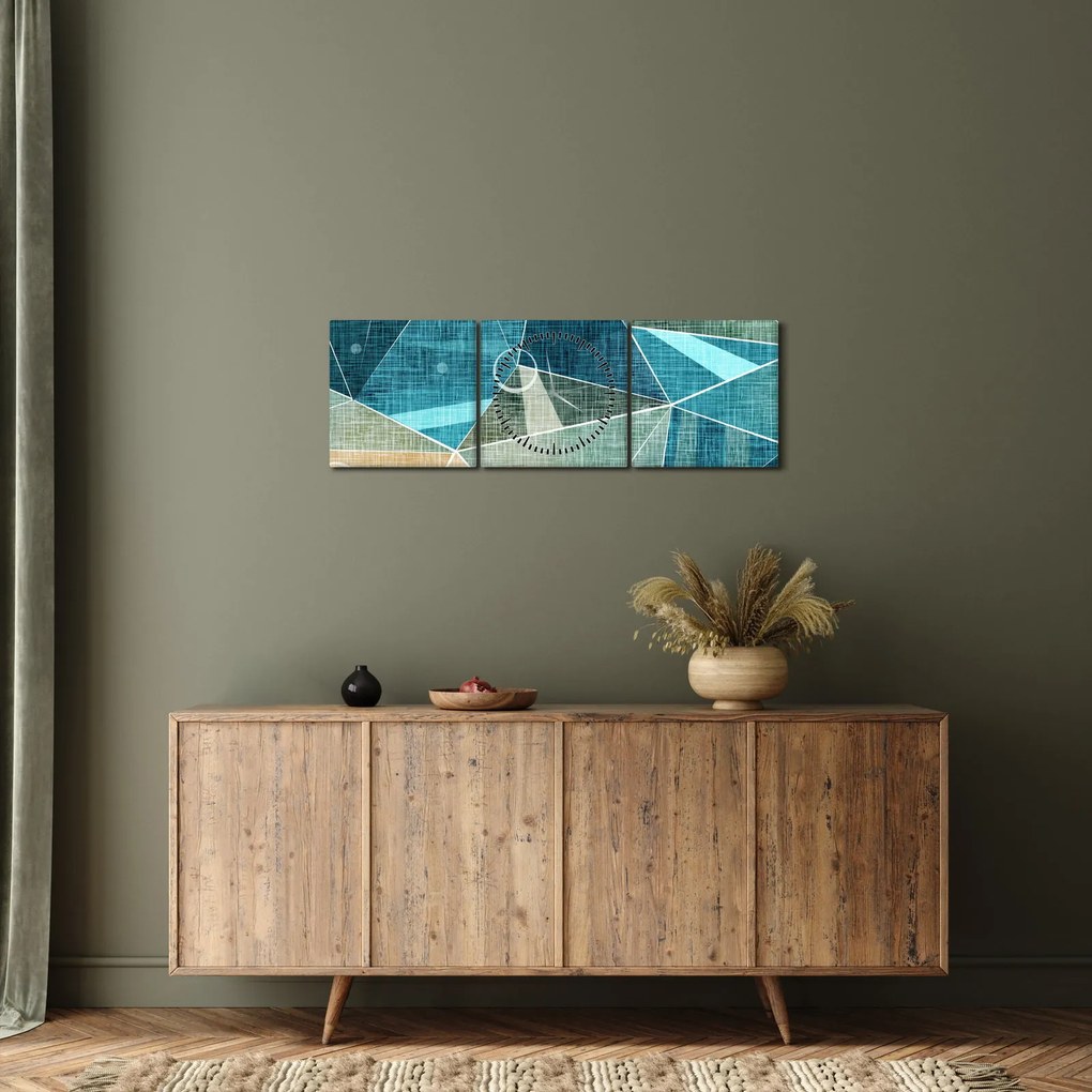 Tablou - Abstract turcoaz (cu ceas) (90x30 cm)