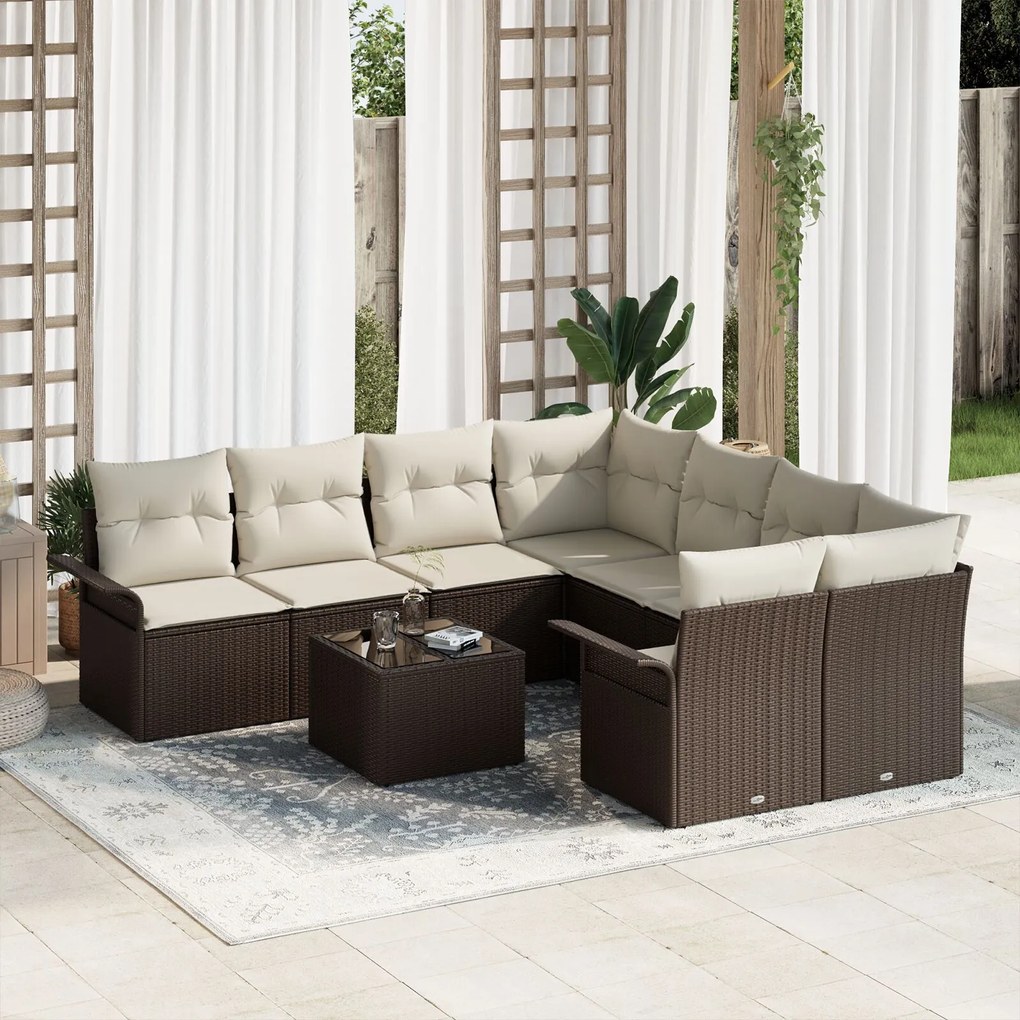 vidaXL Set de canapele pentru grădină 9 pcs Maro Rattan poli