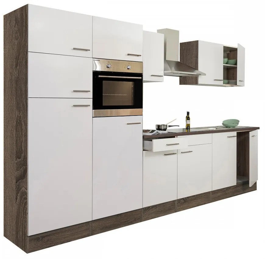 Mobilă de bucătărie Yorki 330, corp din stejar Yorki, cu față alb satinat