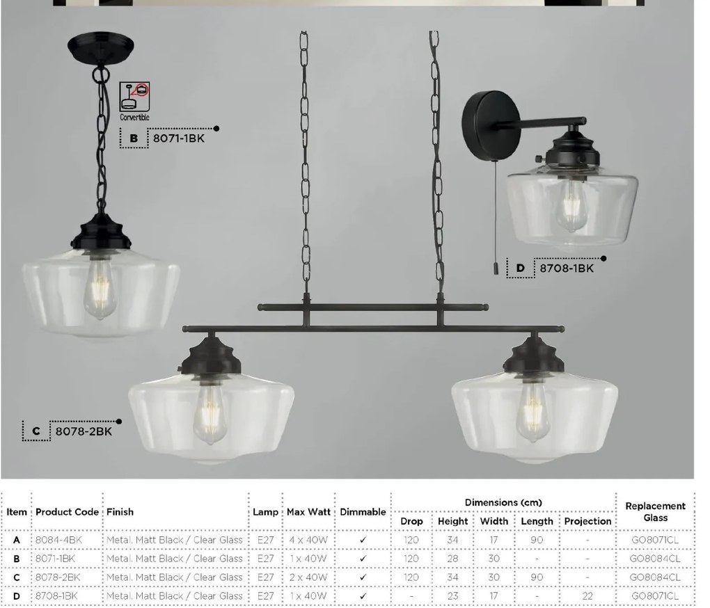 Aplica de perete design clasic School House negru 8708-1BK SRT