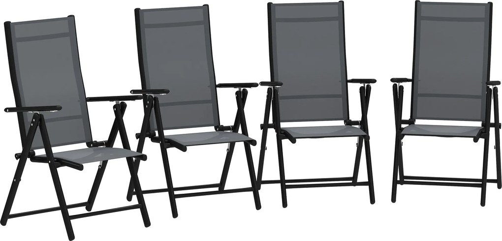 Outsunny Set de 4 Scaune Pliabile pentru Grădină cu Spătar și Șezut din Plasă, 56x69x106 cm, Gri | Aosom Romania