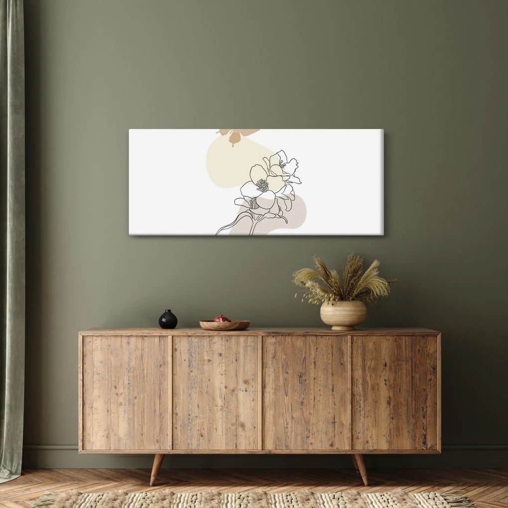 Tablou - Flori bej cu fluture N⁰3 (120x50 cm)