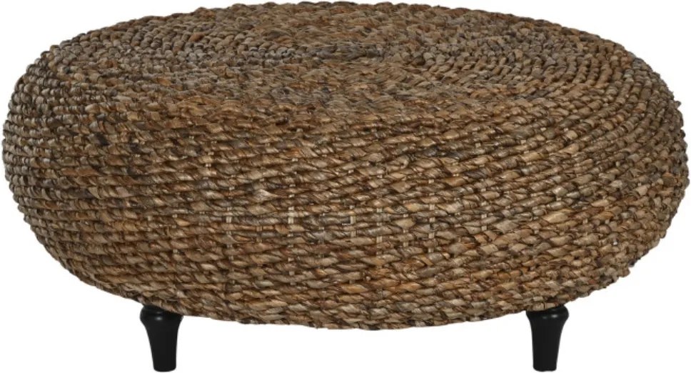 Măsuță de cafea rotundă din fibre naturale, natur și negru, cu împletitură în spirală, finisaj natural, 46 x 119 cm, „Lunaria” – Ethnic Collections
