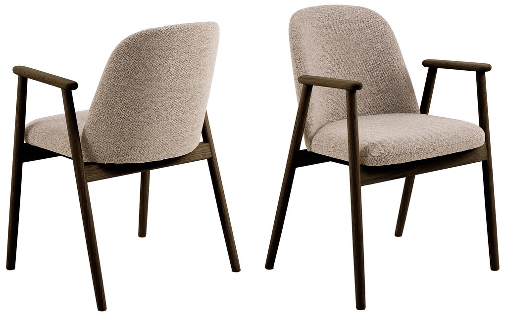 MAZZONI EXPORT RODERIC Bej Latte (material Monza 60)/cadru stejar lăcuit afumat (nuanță nuc) - SCAUN BOUCLÉ DE LEMN RETRO