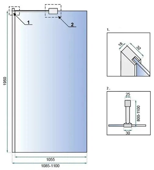 Paravan de dus tip Walk-in Rea Aero N 110x195 cm si etajera cu suport crom