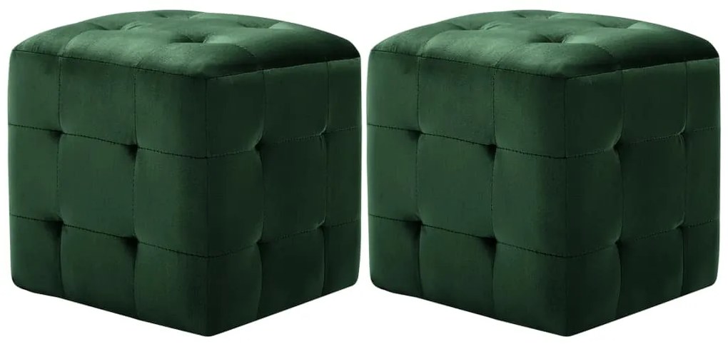 vidaXL Taburet, 2 buc., verde, 30 x 30 x 30 cm, țesătură catifea