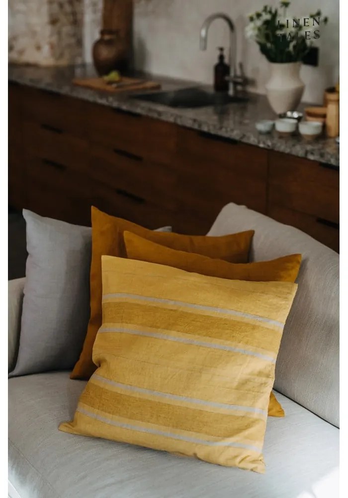 Față de pernă din in 40x40 cm Amber Bronze Stripes – Linen Tales