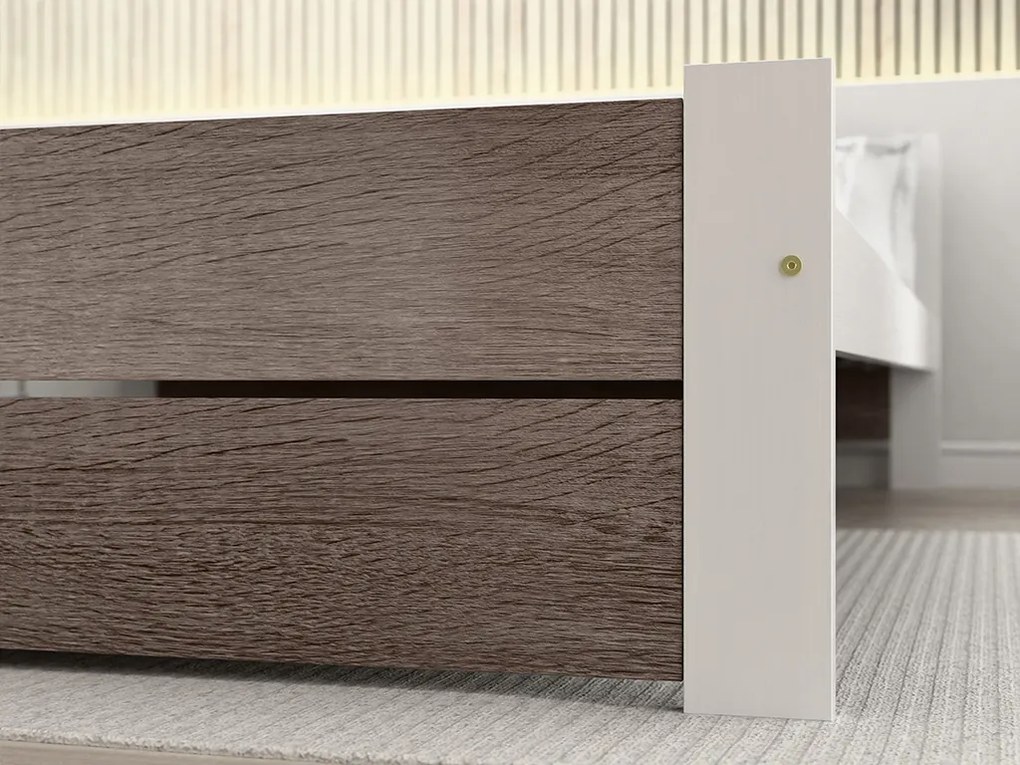 Pat de o persoana alb/stejar trufa, IKAROS DOUBLE 120 x 200 cm Saltele: Cu saltele Sommera 18 cm, Somiera pat: Cu lamele curbate