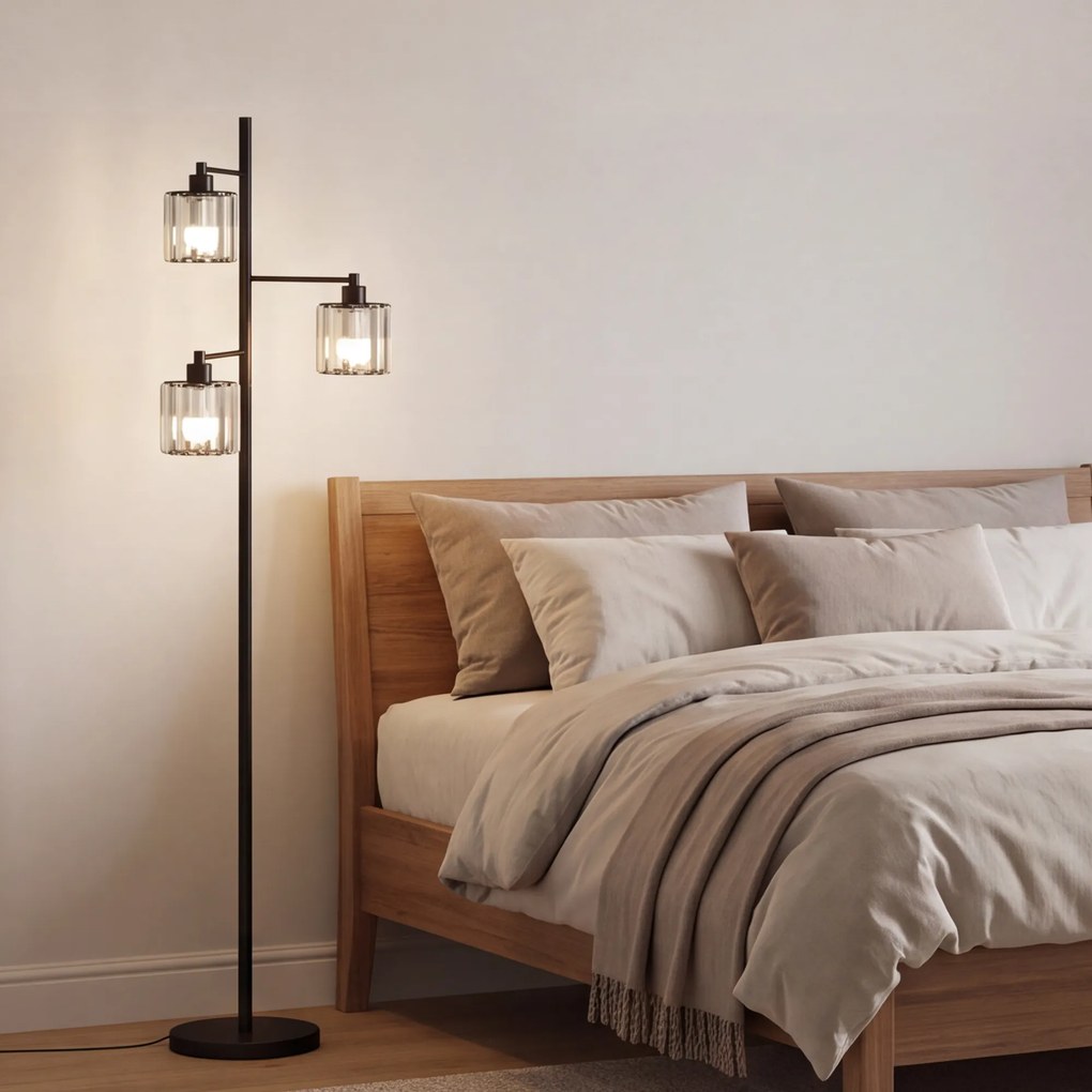 HOMCOM Lampă de Podea 40W, 3 Becuri LED E27, Telecomandă Magnetică, Dimabilă, 3 Temperaturii de Culoare, Negru | Aosom Romania