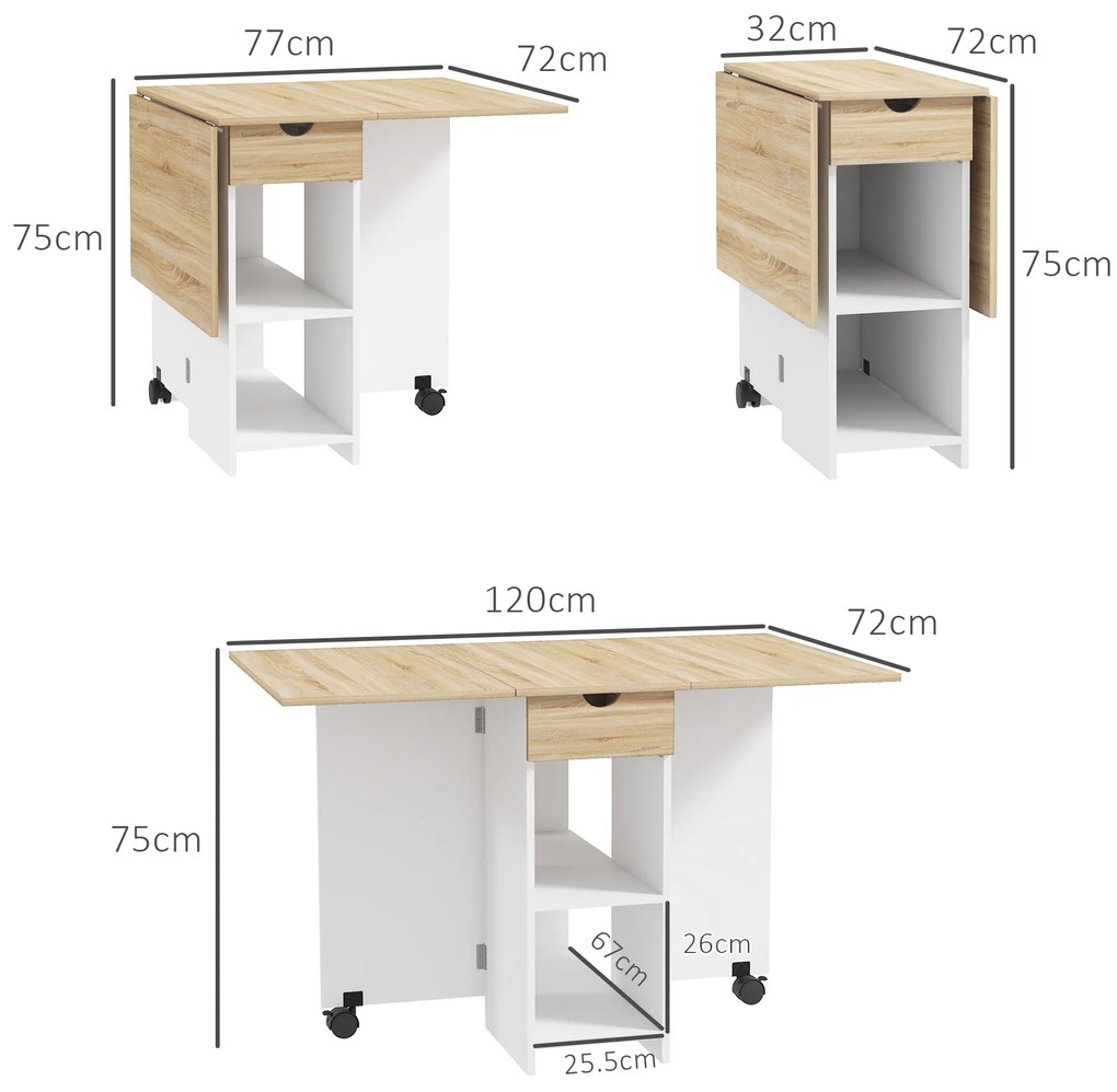 HOMCOM Masa de dining pliabilă masă de bucătărie extensibilă pentru 2 până la 4 persoane 2 aripi 120 x 72 x 75 cm stejar | Aosom Romania