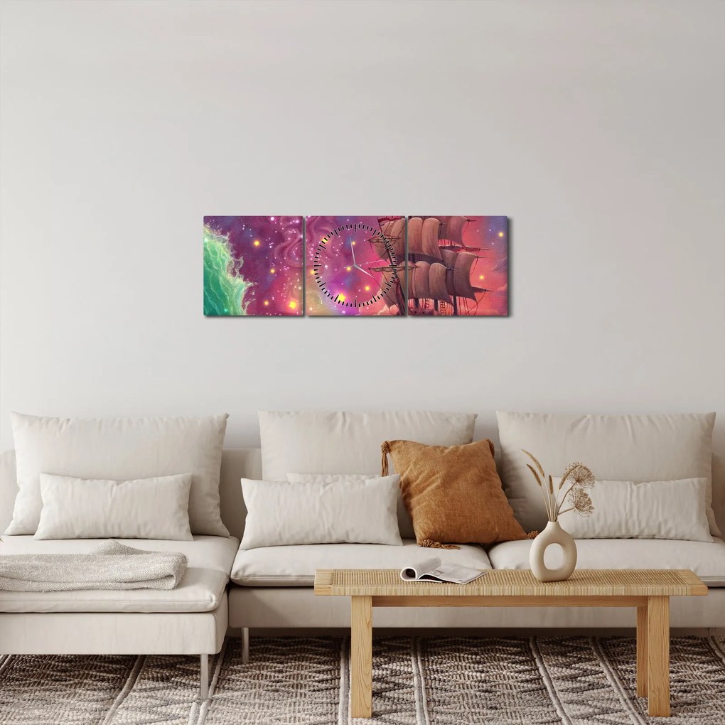 Tablou - Cerul spațial cu navă (cu ceas) (90x30 cm)