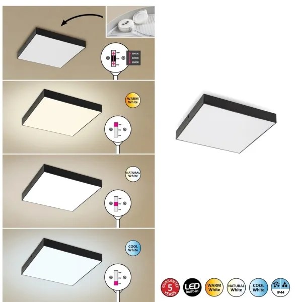 Rabalux - Plafonieră LED/24W/230V 2800-6000K IP44 neagră