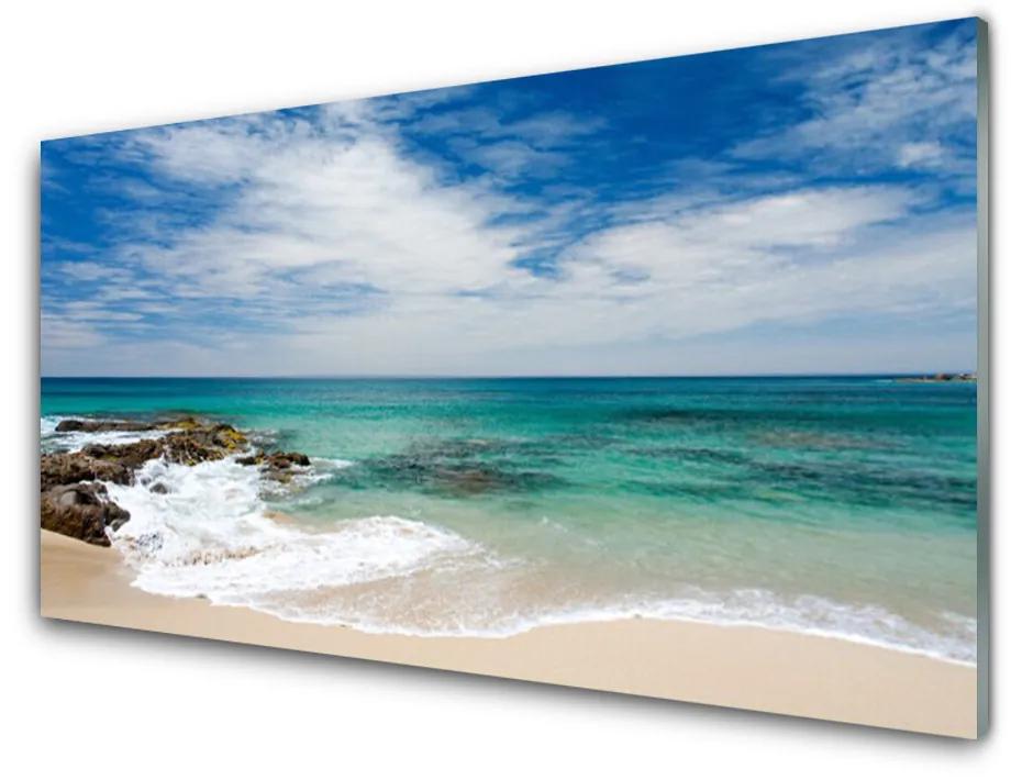 Tablou pe sticla Sea Beach Peisaj Alb Albastru