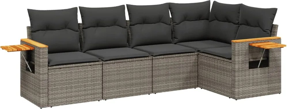 vidaXL Set canapea de grădină cu perne, 5 piese, gri, poliratan