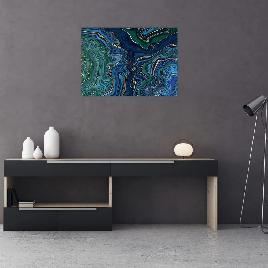 Tablou pe sticlă - Marmură verde- albastru (70x50 cm)