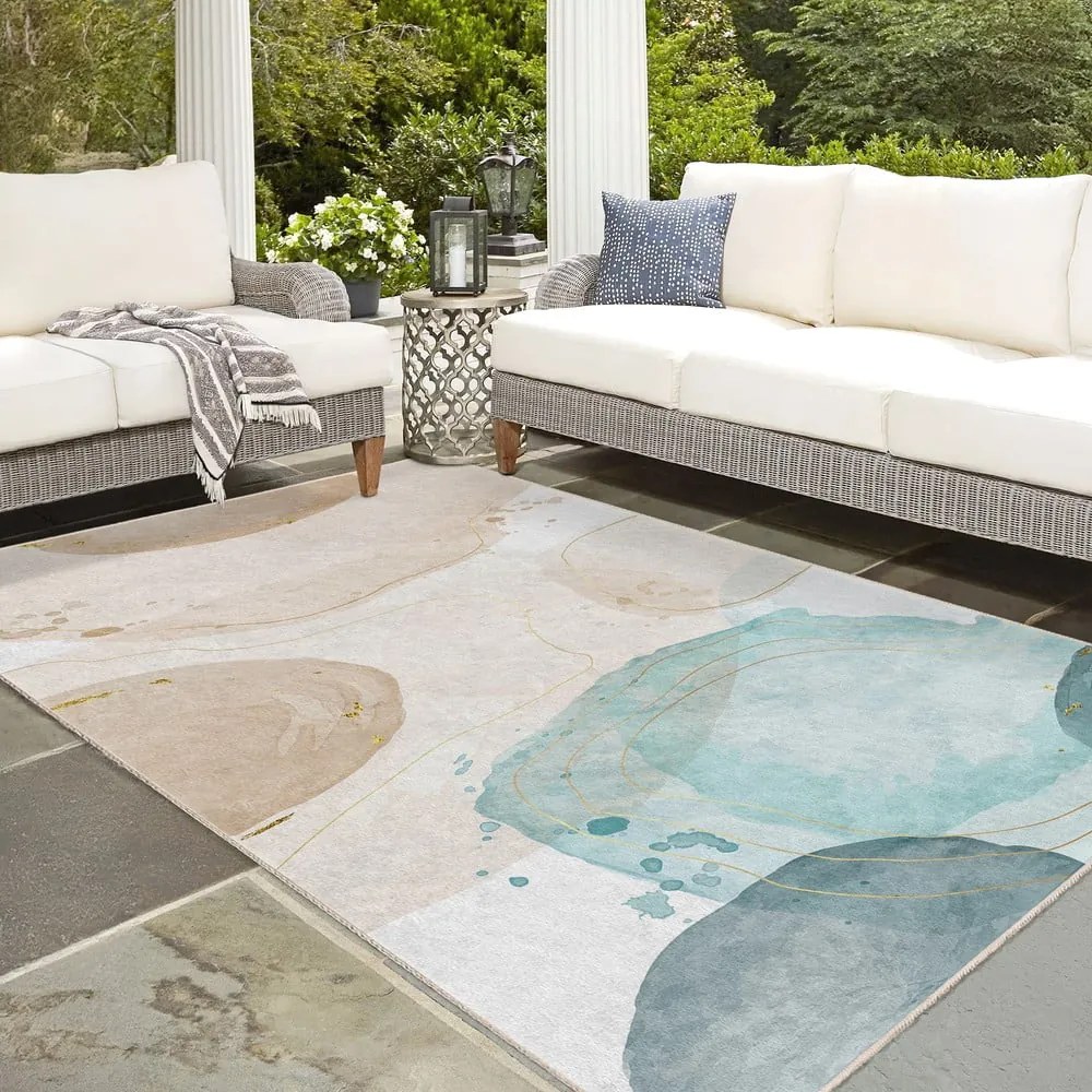 Covor tip traversă crem/turcoaz lavabil 80x200 cm Puddle – Mila Home