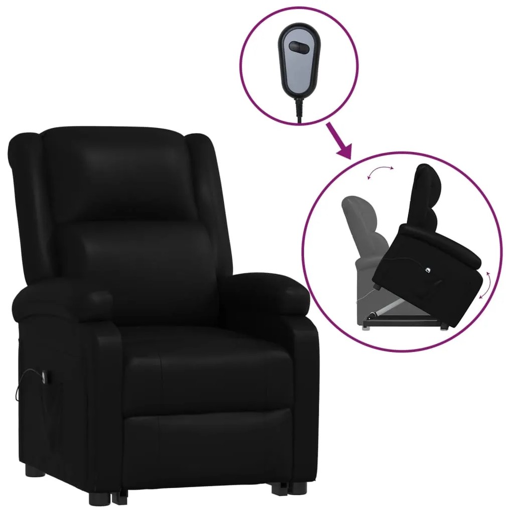 3110864 vidaXL Fotoliu cu ridicare, negru, piele ecologică